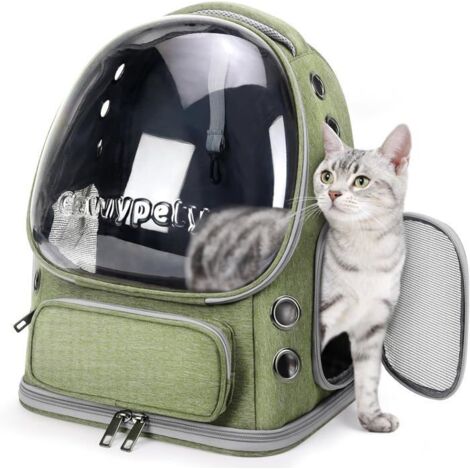 Sac à dos de transport pour chat, sac de transport respirant pour chat, grand espace à bulles,petit chien jusqu\'à 15 lb, vert