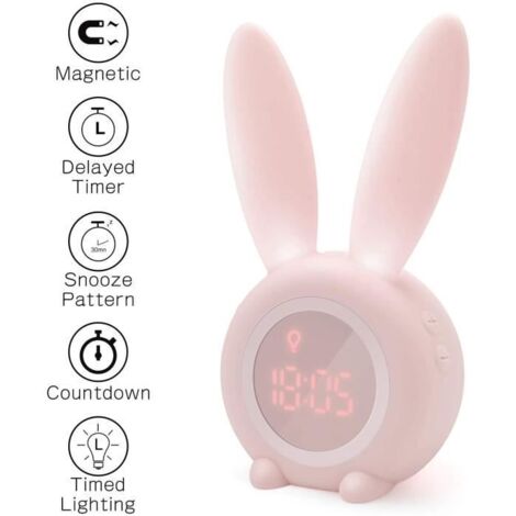 2 en 1 Veilleuse et réveil LED, Réveil Matin à Induction en Forme de Lapin Mignon,Intelligent Réglage Automatique de la Lumière (1/4)