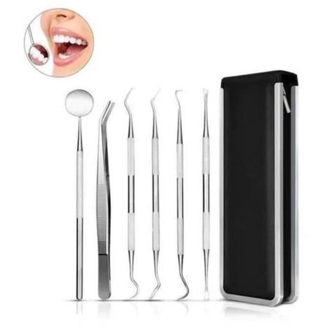 SY12623-6 Outils Dentaires Par Set Sonde En Acier Inoxydable Détartreur à Crochet Pince Miroir Kit De Nettoyage Des Dents Avec étu