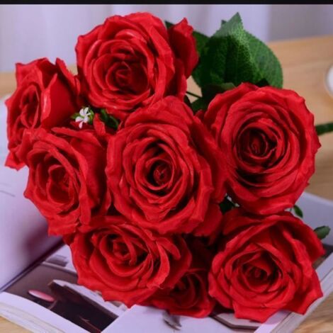 (Rouge) Noël10 têtes de roses Artificielles pour Bouquets De Mariage De Mariée, Décoration D\'hôtel, Bureau, Fête à La Maison Fausse (1/4)