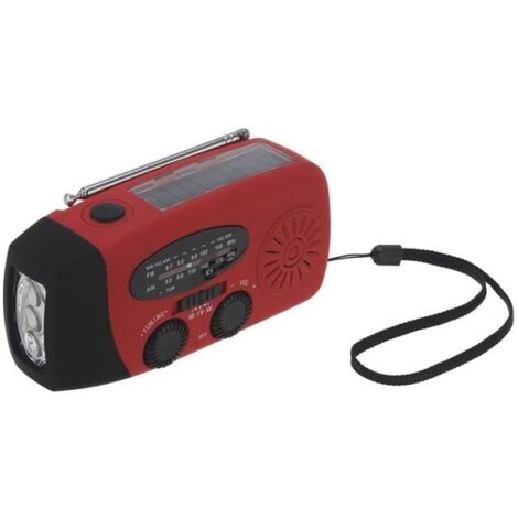 Radio Solaire - AM-FM - Dynamo - Lampe de Poche - Alerte Météo - Portable Rouge (1/4)