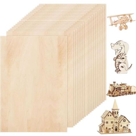 20 Feuilles de Contreplaque Plaque de Bois Naturel, 300 × 200 × 2 mm Feuilles de Bois, Minces de Bois Pour Bricolage Artisanate en