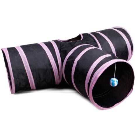 Tunnel pour Chat, Pliant à 3 Voies, avec Une Petite Balle Suspendue pour Minou, Noir et Rose 803025cm (1/3)