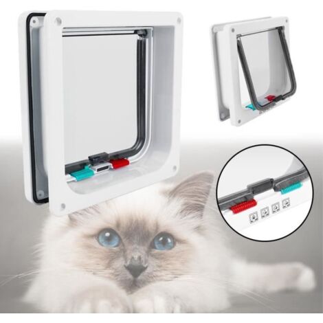 Chatière Trappe Blanc Grande Taille L (25cm x 23.5cm) Pet Mate quatre modes à Verrouillage Porte Chat/Petit Chien Installation facil (1/3)