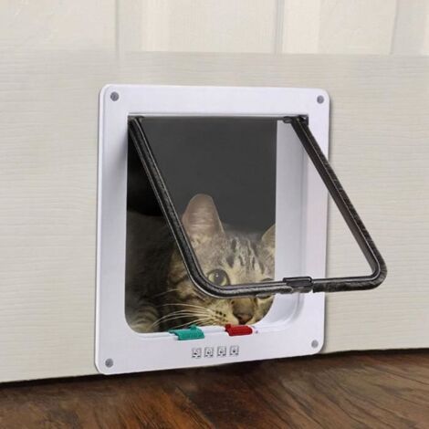 Porte pour Chat ou Chien - Blanc - Taille L - 4 Modes de Verrouillage - Matériau Durable - Installation Facile (1/3)