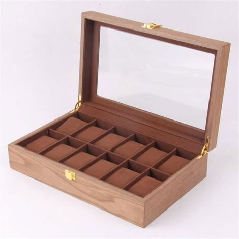 Boîte à Montre Bijoux Durable en Bois 12 Grilles Noyer (1/3)