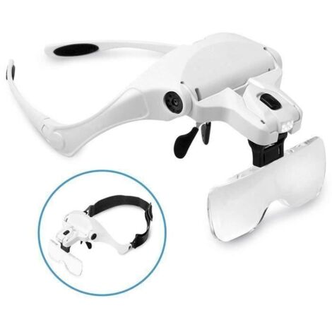 Lunettes Loupe Grossissante avec Éclairage LED - 1X - 3,5X Zoom avec 5 Lentilles Amovibles - Casque Loupe Frontale serre Têt Pr19475