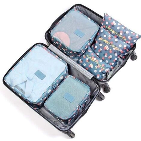 Organisateur de voyage - Non spécifié - Lot de 6 - Polyester - Imprimé fleurs - Bleu (1/3)