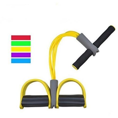 Rameur avec élastique Jaune - Appareil de gym 4 avec repose-pieds pour exercice