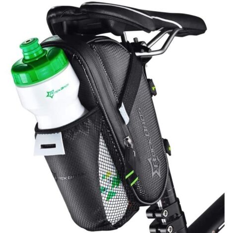 Sacoche de Selle Velo VTT Etanche Réfléchissant Noir 1,6L Accessoir Velo Route avec Porte-Bouteille et Trou de Feu Arrière (1/4)