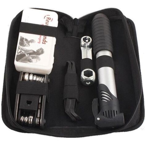 Outils de vélo - 16 en 1 - Noir - Kit de réparation avec pompe à poche et accessoires (1/4)