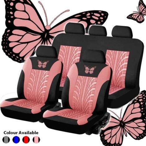 Universel siège de voiture ensemble de couverture papillon motif housse de siège de voiture ensemble c Pink 9pcs (1/4)