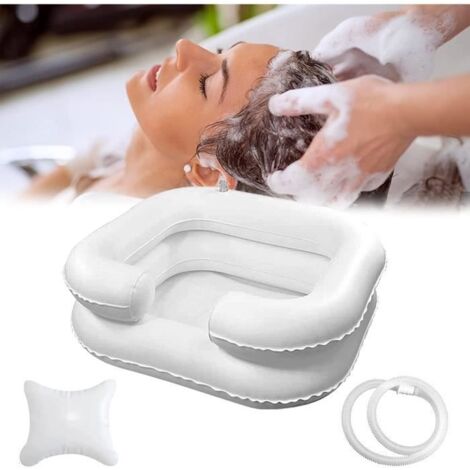 Bac à Shampoing Gonflable - Portable - Blanc - Avec Oreiller et Tuyau de Drainage - Confort Optimal (1/4)