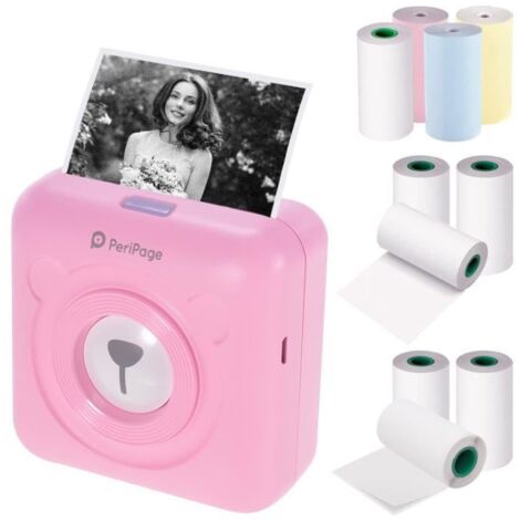 PeriPage Mini Pocket BT Imprimante thermique pour imprimer l\'Etiquette,Photo,Reçu,Memo avec 9 rouleaux de papier thermique Rose (1/4)
