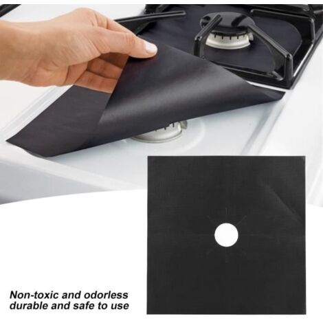 Protecteur De Cuisinière à Gaz 4Pcs Brûleur Couvre Anti-Adhésif Huile Tapis De Cuisine Outil Noir--GL (1/4)