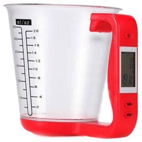 600ml Pichet doseur numérique - Balance électronique - Thermomètre avec écran LCD - Pour cuisine (Red)
