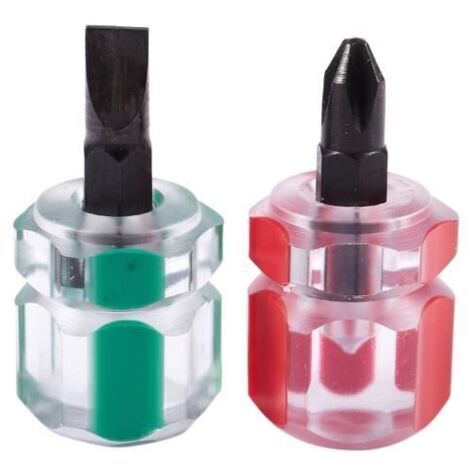 2 Pcs Plat Tournevis Cruciforme Mini Tournevis Courte Petite Outils De Réparation Split Kit Set Vert + Rouge (1/4)