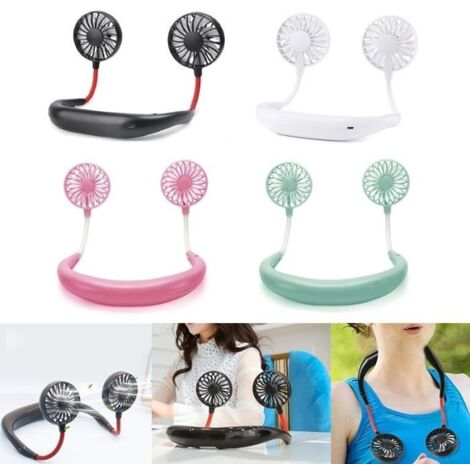 1PCs Portable Ventilateurs Main Libre Neckband Ventilateurs Avec USB Rechargeable 1200mA Fonctionnant Sur Pile Double Vent Tête 3 V (1/4)