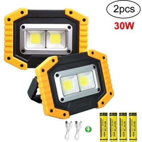 2pcs Projecteur de Chantier LED, 30W LED Projecteur led Rechargeable en avec USB, étanches pour le Camping en Plein Air (1/4)