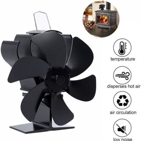 Ventilateur pour Poêle à bois - 6 Lames - Écologique et silencieux - Alimenté automatiquement - Noir (1/4)