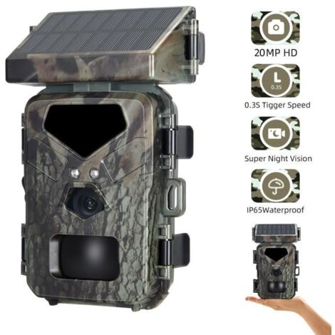 Caméra de chasse solaire 20MP infrarouge Vision nocturne Caméra d\'observation de la faune 1080p Caméra de surveillance de charge