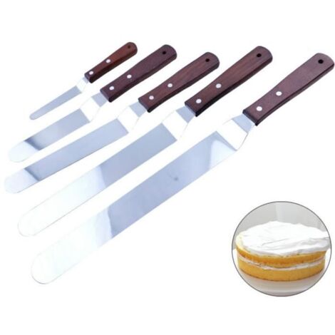 Spatules Coudées À Patisserie En Acier Inoxydable Spatule Gateaux Palette Pelle Cuisine Avec Manche En Bois 5 Pièces (1/4)