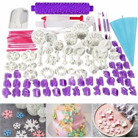 96 Pcs Ustensiles À Pâtisserie Moule Outils Mold Tools Décoration De Gâteau/emporte-pièces Avec Poussoirs,tampons Fleurs (1/4)