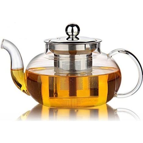 Bonne Théière en verre avec infuseur en acier inoxydable et couvercle, verre Pyrex Teapot Stovetop Safe, 27 Ounce / 800 ml, Effacer