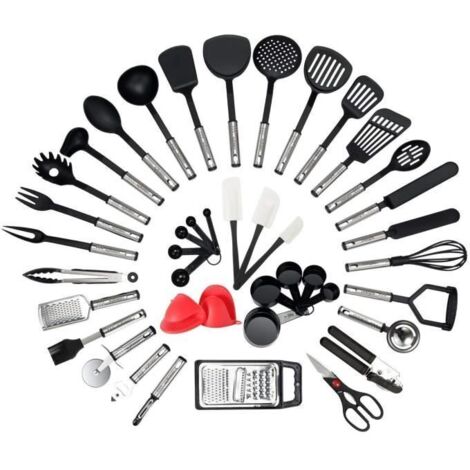 42 Pièces Lot Ustensiles de Cuisine en Acier Inoxydable et Nylon Set d\'Ustensiles Culinaire Kit d\'Accessoires Cuisine Multiples Ens (1/4)