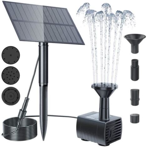 Pompe Solaire de Fontaine PRUMYA - 1.5W - 150L/H - Avec Panneau Solaire et 4 buses pour Bassin Jardin (1/4)