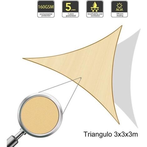 Voile d\'ombrage triangulaire Sunnylaxx - Toile solaire 3x3x3m imperméable et résistante - Couleur sable (1/4)
