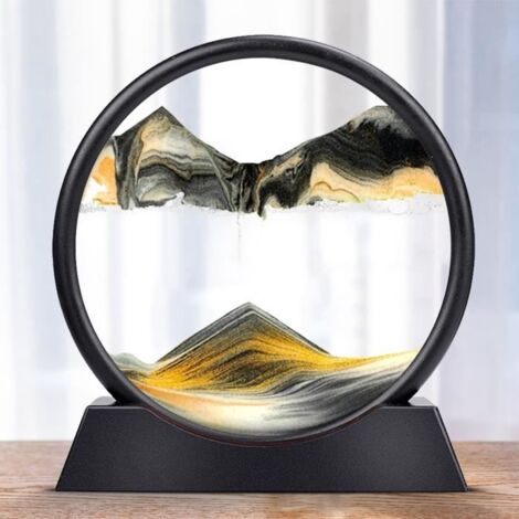 Sablier 3D en Verre Rond Quicksand peinture pour decoration chambre et salon maison, du bureau, cadeaux-Noir& Or (1/4)