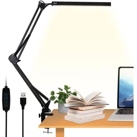 10W Lampe de Bureau LED avec Clamp,Protection des Yeux, Bras Métallique Pliable et Rotatif [Classe énergétique A+++]