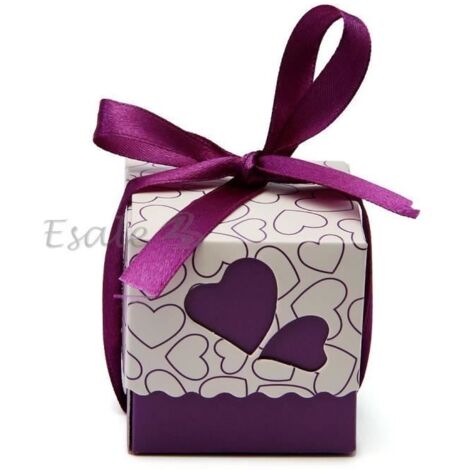 100x Violet Boîte Ballotin Box Sachet Papier à Dragées Cadeau Mariage Baptême (1/4)