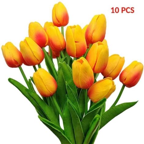 10 pcs Orange Fleur Artificielle Tulipe, Noël Artificielle Fleurs Faux Tulipes pour Maison Jardin Décoration, Bouquet de Mariage (1/4)