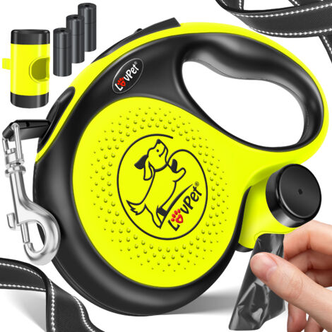 LOVPET® Laisse à Enrouleur pour Chiens  pour Petits et Grands Chiens  Poignée Ergonomique & Antidérapante  Rallonge de Laisse 360° - Jaune - 3 Meter