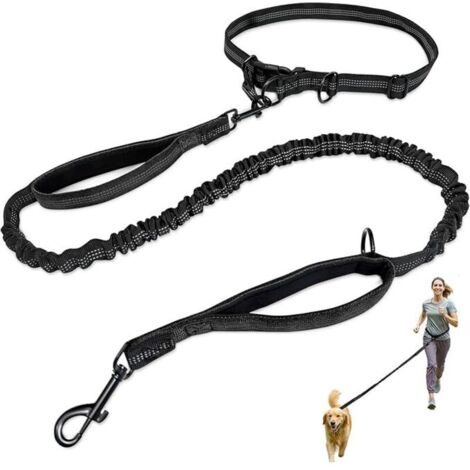 Laisse mains libres pour chien, idéale pour la course et la marche : ceinture ajustable (71-127 cm), 2 poignées renforcées, éléments réfléchissants et système anti-traction pour chiens de petite et mo