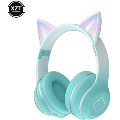 cyan-Casque Bluetooth sans fil nickel é DR57 pour enfants, écouteurs d\'oreille de chat, écouteurs de jeu stér (1/4)