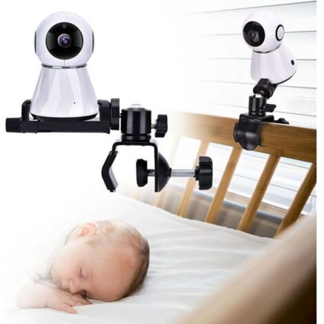 Support Moniteur Réglable pour bébé - Noir - Rotation 360 degrés - Clip de caméra 52-100mm - Colonne de lit 34mm (1/4)