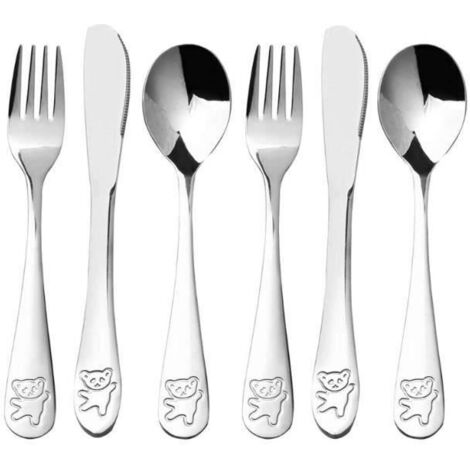 KJEHOME 6 Pièces Couverts Enfant en INOX, 2 x Fourchette 2 x Cuillère et 2 x Couteaux-XW (1/4)