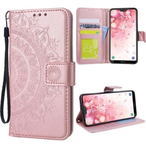 SMARTLEGEND Étui Cuir Huawei P20 Lite Coque fleur motif anti choc anti choc Rabat Protection Rose Or (1/4)