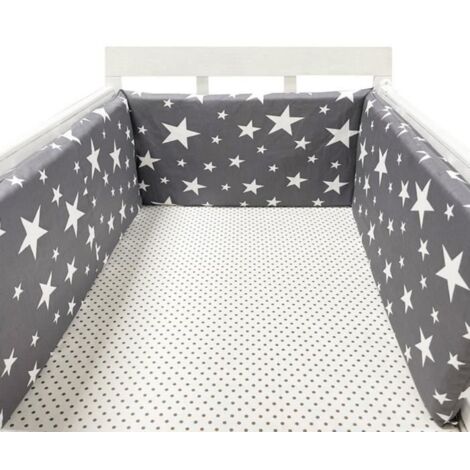 Tour de lit bébé 200 x 30 cm, coussin barrière anti-collision pour berceau contour lit bébé respirant en coton, étoile gris foncé