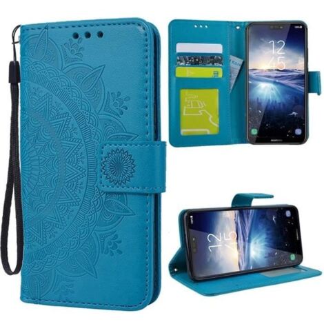 SMARTLEGEND Étui Cuir Huawei P20 Lite Rabat fleur motif Coque anti choc portefeuille Housse Bleu (1/4)