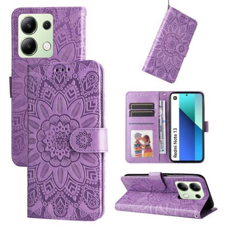 Coque pour Xiaomi Redmi Note 13 4G,[Magnétique] Fentes pour Cartes Protection Housse Premium en Cuir PU,Tournesol violet XYH77 (1/4)
