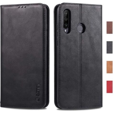 Coque Huawei P30 Lite - Huawei - Flip Case Cuir PU - Noir - Souple - Aimantée (1/4)