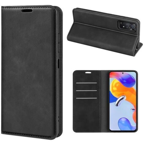 Etui Housse Xiaomi Redmi Note 11 Pro Noir en PU Cuir avec protection antichoc Support fonction Fermeture magnétique invisible (1/4)