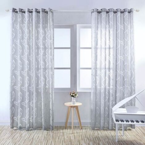 Paire de Rideau Voilages - Feuillet gris - 100 x 250 cm (1/4)