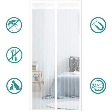 AST Rideau de Porte magnétique/Moustiquaire porte Magnétique pour portes fenêtres Anti Moustiques Mouches 21090cm Blanc (1/4)