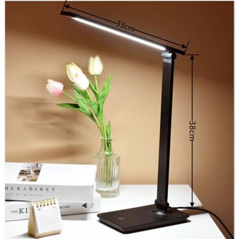 Lampe de Bureau LED 3 Niveaux de Luminosité Flexible Contrôle Tactile Protection des Yeux Lampe de Chevet Avec Port USB,7W-Noir