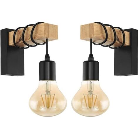 Applique Murale Industrielle MOGOD - Lot de 2 - Bois/Fer - E27 - Convient pour Salon, Chambre, Cuisine (1/4)